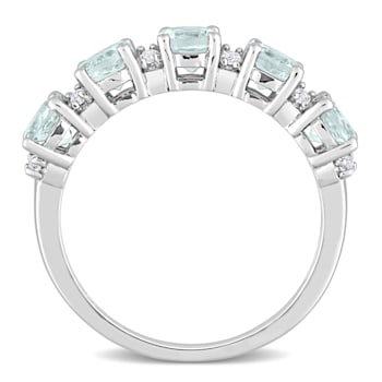 1 3/8 CT TGW Aquamarine and White Topaz Semi-Eternity Ring in Sterling Silver