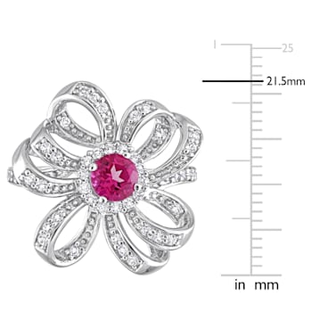 1 1/10 CT TGW Pink Topaz and White Topaz Flower Cocktail Ring in
Sterling Silver