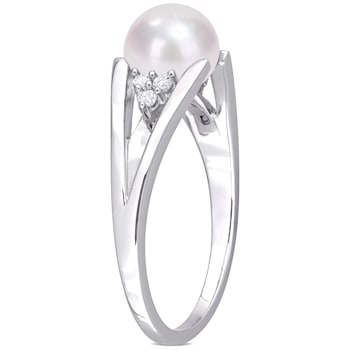 7-7.5MM Freshwater Cultured Pearl and Diamond Accent Split-Shank Ring in
Sterling Silver