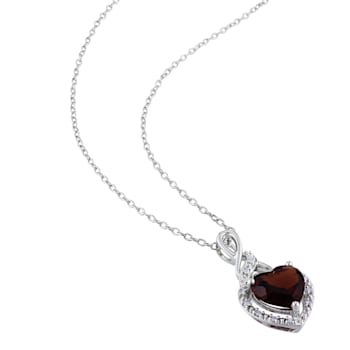 2 CT TGW Garnet and Diamond Accent Heart Halo Twist Pendant with Chain
in Sterling Silver