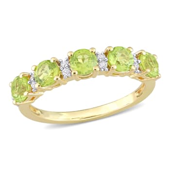 1 3/5 CTW Peridot and White Sapphire Semi-Eternity Ring in Yellow Gold
Plated Sterling Silver