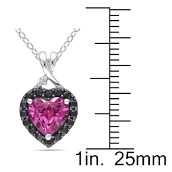 1.88 CTW Created Pink Sapphire, Spinel and Diamond Heart Pendant with
Chain in Sterling Slver