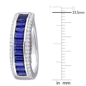 5 1/8 CT TGW Baguette Created Blue Sapphire Created White Sapphire Hoop
Earrings in Sterling Silver