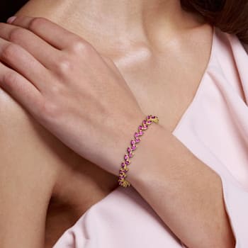 12 CT TGW Created Pink Sapphire Bracelet in Yellow Plated Sterling Silver