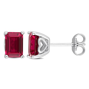 2 5/8 CT TGW Octagon Created Ruby Stud Earrings in Sterling Silver