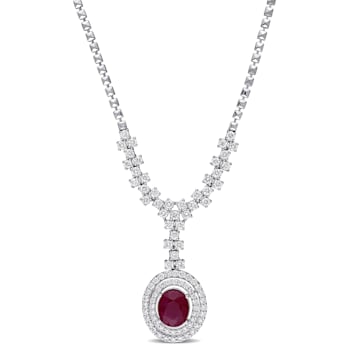 3 3/4 CT TGW Ruby and 2 3/4 CT TW Diamond Lariat Necklace in 14K White Gold