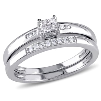 1/6 CT TW Princess Cut Diamond Quad Bridal Set in Sterling Silver