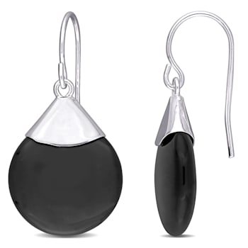 14 1/2 CT TGW Onyx Hook Earrings in Sterling Silver