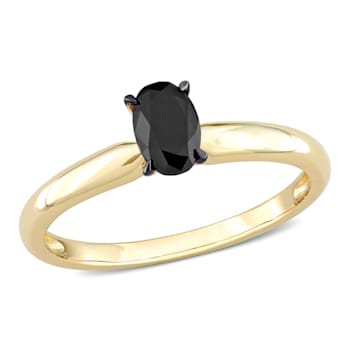 1/2 ct Black Diamond Solitaire Engagement Ring in 14K Yellow Gold