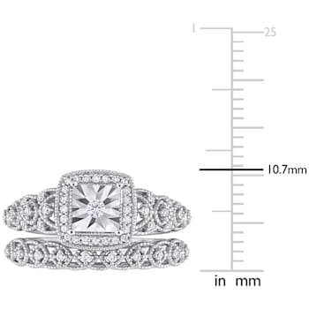 1/3 CT TW Diamond Square Halo Bridal Ring Set in Sterling Silver