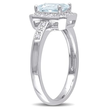 1 CT TGW Aquamarine and Diamond Accent Ring in Sterling Silver
