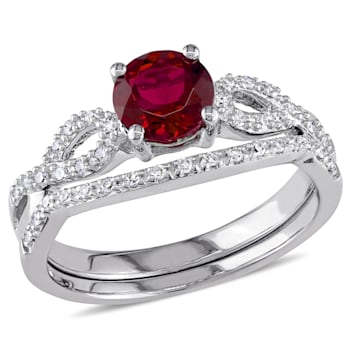 1 CT TGW Created Ruby and 1/6 CT TW Diamond Infinity Bridal Ring Set in
10K White Gold