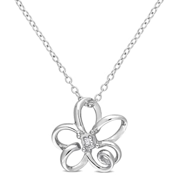 Diamond Floral Pendant with Chain in Sterling Silver