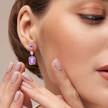 11 1/2 CT TGW Rose de France and Amethyst Link Earrings in Rose Plated
Sterling Silver