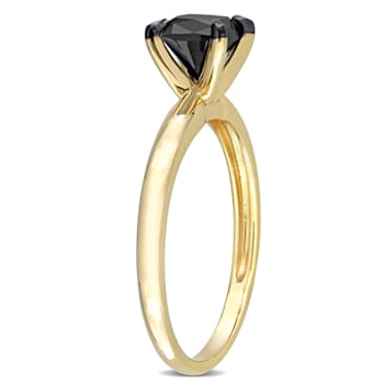 1 ct Black Diamond Solitaire Engagement Ring in 14K Yellow Gold