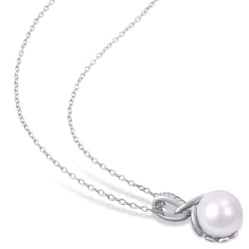 8-8.5MM Freshwater Cultured Pearl and 1/10 CT TW Diamond Earrings and
Pendant Set in Sterling Silver