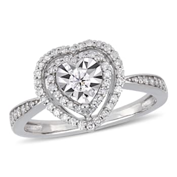 3/8 CT TW Diamond Halo Heart Engagement Ring in Sterling Silver