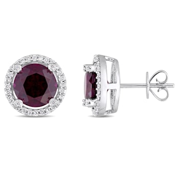 5 1/5 CT TGW Rhodolite and 1/4 CT TW Diamond Stud Earrings in 14K White Gold
