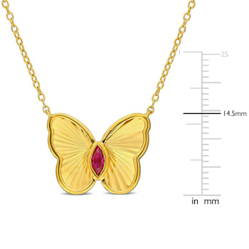 1/5 CT TGW Created Ruby Butterfly Necklace in Yellow Plated Sterling Silver