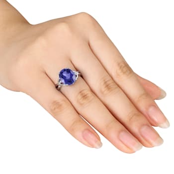7 1/2 CT TGW Created Blue Sapphire and Diamond Accent Ring in Sterling Silver
