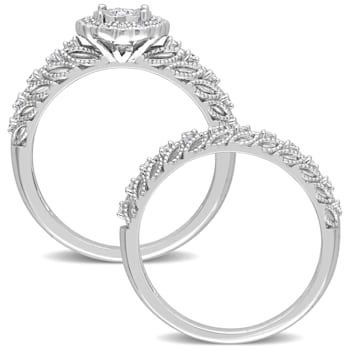 1/4 CT TW Diamond Octagon Halo Bridal Ring Set in Sterling Silver