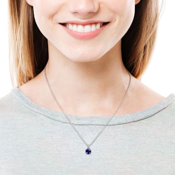 1 5/8 CT TGW Created Blue Sapphire Solitaire Pendant with Chain in
Sterling Silver