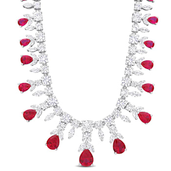 63 4/5 CT TGW Created Ruby and Created White Sapphire Necklace in
Sterling Silver