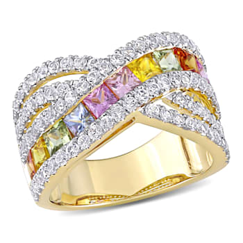 3 3/4 CT TGW Multi-Color Sapphire Crisscross Ring in 14K Yellow Gold