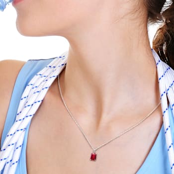 3 3/4 CT TGW Created Ruby Solitaire Pendant with Chain in Sterling Silver
