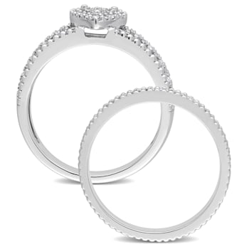 1/3 CT TW Diamond Pear Shape Cluster Bridal Set in Sterling Silver