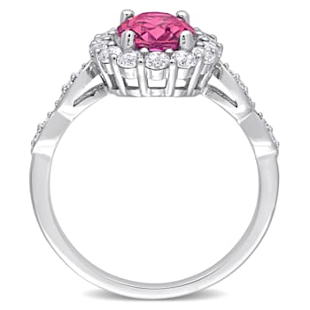 2 1/10 CT TGW Pink Topaz and Diamond Accent Halo Ring in 10K White Gold