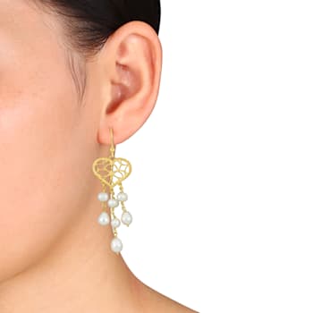 6-6.5MM Freshwater Cultured Pearl Chandelier Earrings in Yellow Plated
Sterling Silver