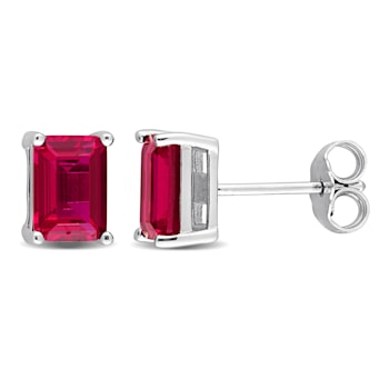 2 5/8 CT TGW Octagon Created Ruby Stud Earrings in Sterling Silver