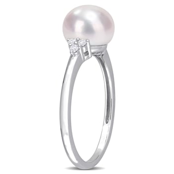 7.5-8MM Freshwater Cultured Pearl and 1/10 CT TGW White Cubic Zirconia
Ring in Sterling Silver