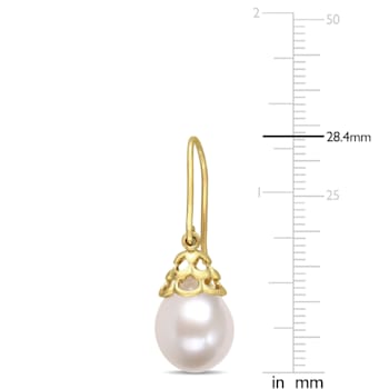 9-10MM Freshwater Cultured Pearl Filigree Drop Earrings in 14K Yellow Gold