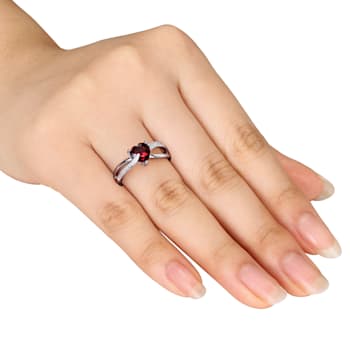 1 1/4 CT TGW Garnet and Diamond Accent Heart Ring in Sterling Silver