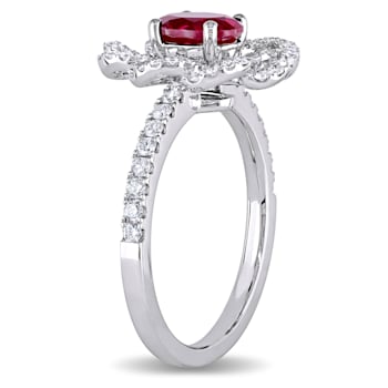 1 CT TGW Ruby and 5/8 CT TW Diamonds Flower Ring in 14K White Gold