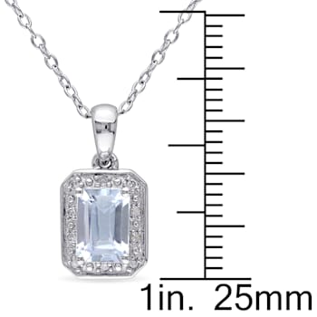 1 CT TGW Aquamarine and Diamond Accent Pendant with Chain in Sterling Silver