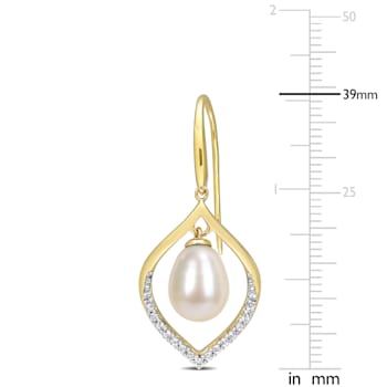 8-8.5MM Cultured Pearl and White Topaz Earrings in 14K Yellow Gold Over
Sterling Silver