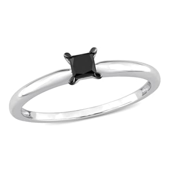 1/4 ct Black Diamond Solitaire Engagement Ring in 14K White Gold