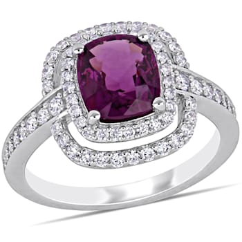 1 4/5 CT TGW Rhodolite, Garnet and 1/2 CT TW Diamond Double Halo Ring in
14K White Gold