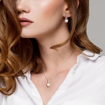 8-8.5MM Freshwater Cultured Pearl and 1/10 CT TW Diamond Pendant &
Earrings Set in Sterling Silver
