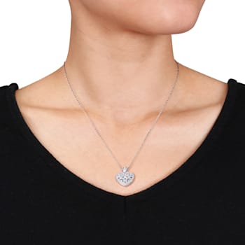 Diamond Heart Locket Pendant with Chain in Sterling Silver