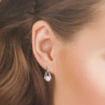 8-8.5MM Pink Freshwater Cultured Pearl Drop Earrings in 10K White Gold