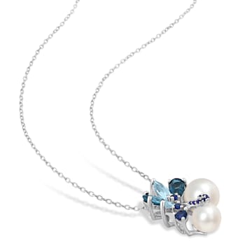 7-9MM Freshwater Cultured Pearl and 2 3/4 CT TGW Topaz and Sapphire
Pendant in Sterling Silver