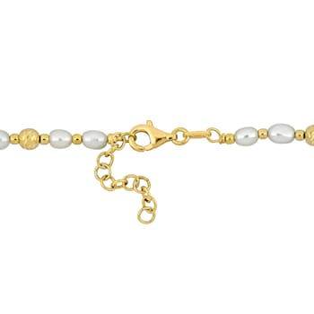 3.5-4MM Freshwater Cultured Pearl and Ball Bead Necklace in 14K Yellow
Gold Over Sterling Silver