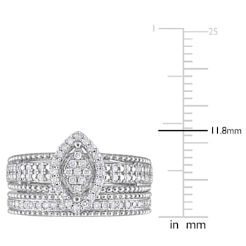 1/3 CT TW Diamond Marquise Shape Cluster Bridal Set in Sterling Silver