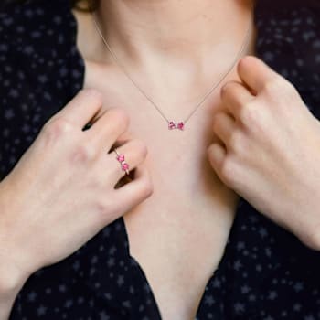2-PCS Set of 2 1/10 CT TGW Pink Topaz and Diamond Accent Necklace and
Ring in 10K White Gold
