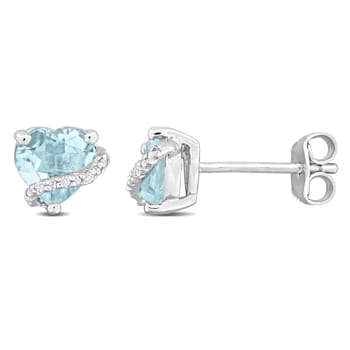 2 CT TGW Sky Blue Topaz and Diamond Accent Heart Stud Earrings in
Sterling Silver