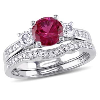 1 1/3 CT TGW Created Ruby, Created White Sapphire and 1/7 CT TW Diamond
Bridal Set in 10K White Gold